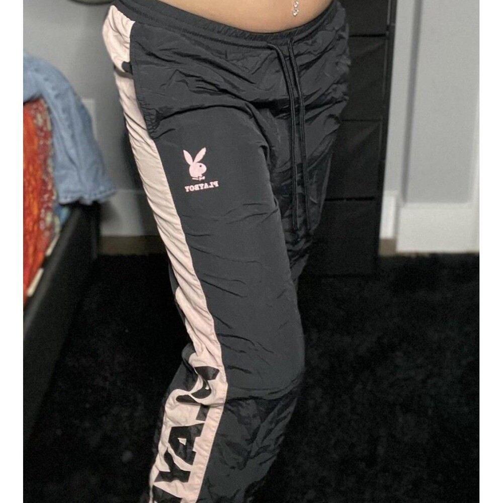 Playboy by PacSun Sweatpants Women Large Black Mesh Lining Track Pants Y2K 200s - Picture 15 of 15